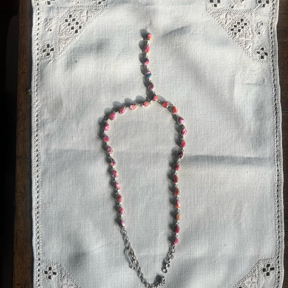 Elegant Pink and Silver Beaded Necklace